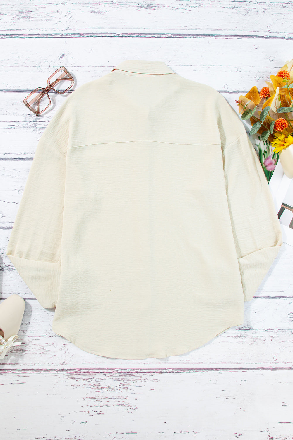 Beige Pure Color Patch Pocket Shirt Blouses & Shirts JT's Designer Fashion