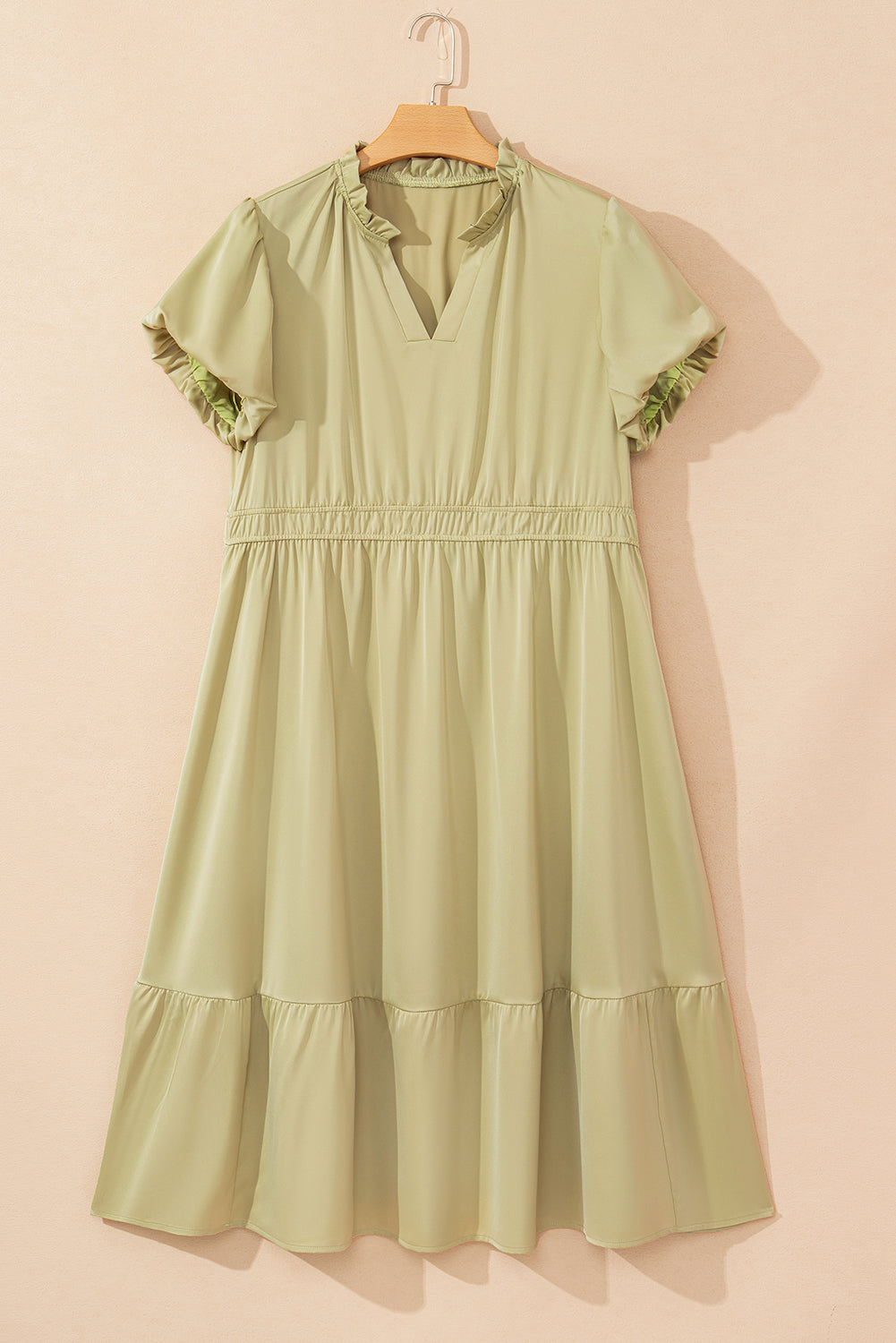 Laurel Green Notched V Neck Puff Sleeve Tiered Plus Size Maxi Dress Plus Size Maxi Dresses JT's Designer Fashion
