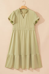 Laurel Green Notched V Neck Puff Sleeve Tiered Plus Size Maxi Dress Plus Size Maxi Dresses JT's Designer Fashion