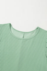 Mint Green Corded Knit Crew Neck Puff Sleeve Shift Mini Dress T Shirt Dresses JT's Designer Fashion