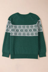 Green Christmas Snowflake Pattern Drop Shoulder Plus Size Sweater Plus Size Sweaters & Cardigans JT's Designer Fashion
