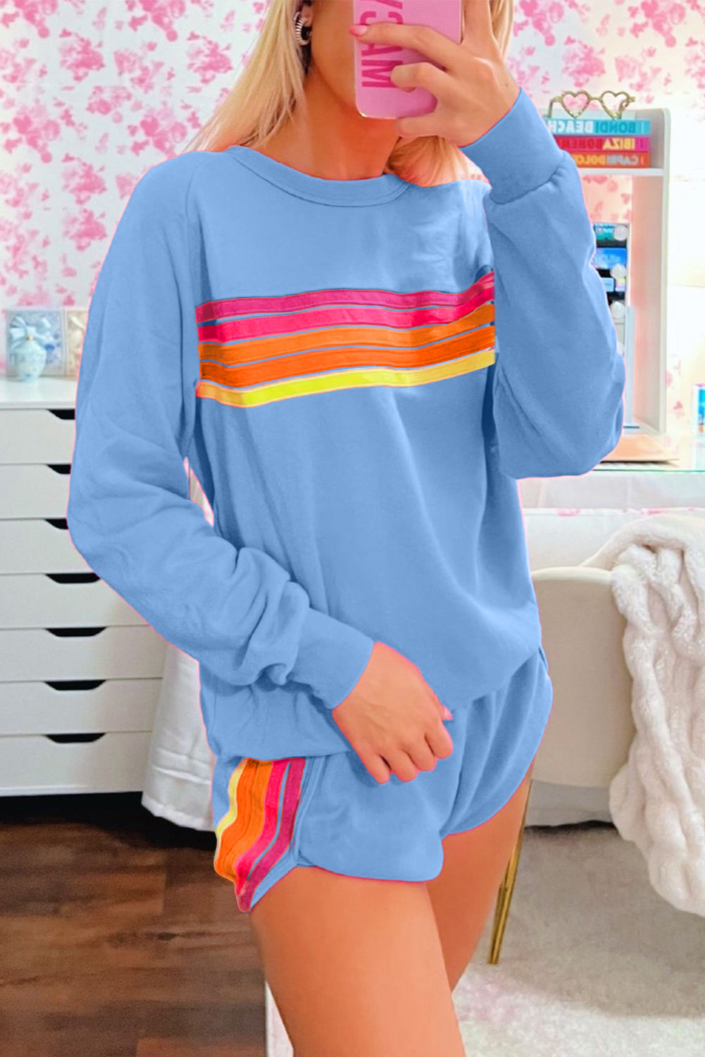 Beau Blue Accent Pullover and Shorts Two Piece Casual Set Short Sets JT's Designer Fashion