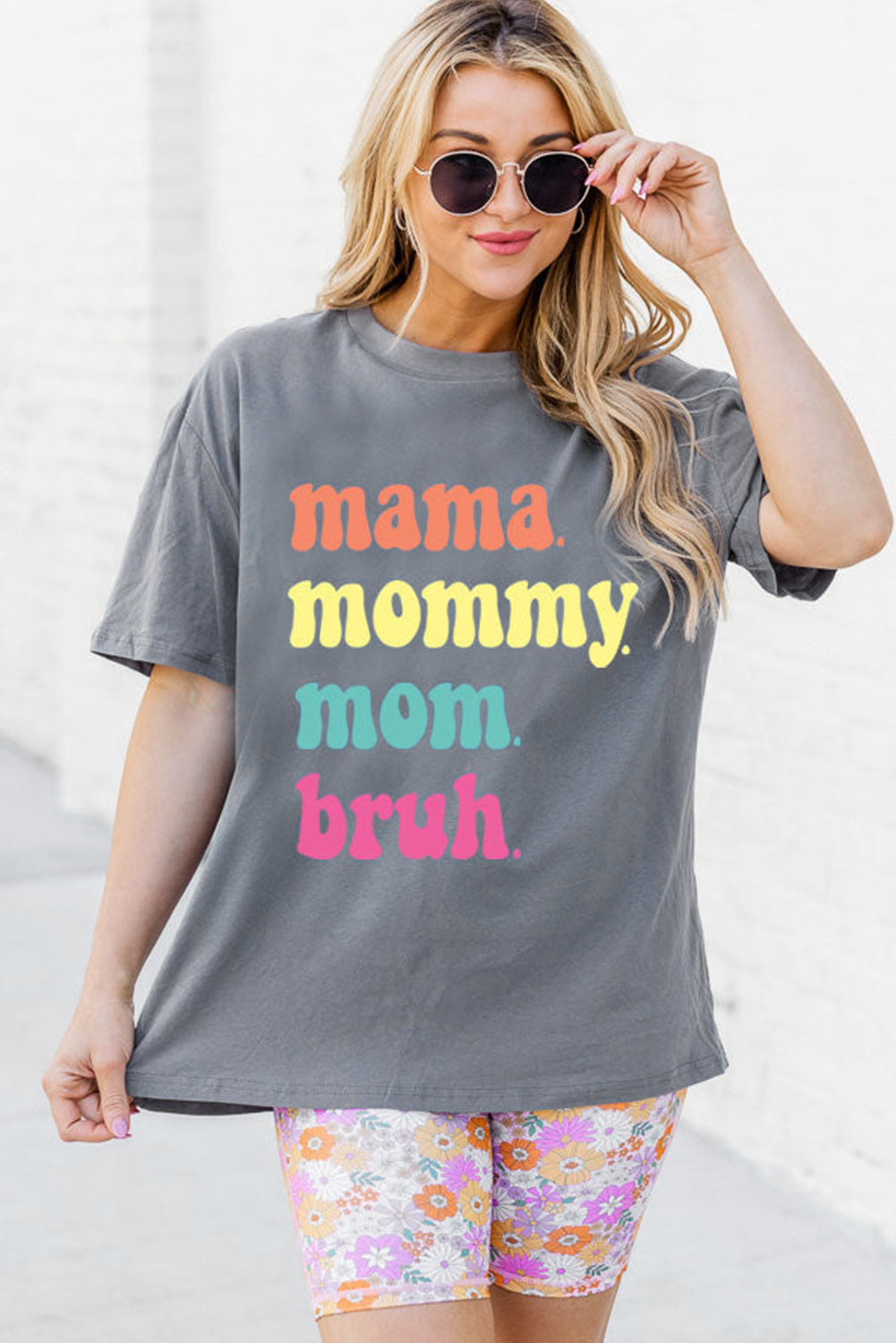 Gray mama mommy mom bruh Crew Neck Graphic Tee Graphic Tees JT's Designer Fashion