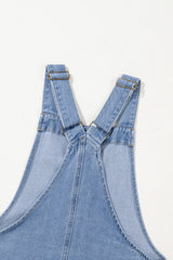 Beau Blue Wide Strap Button Front Pocketed Denim Mini Dress Mini Dresses JT's Designer Fashion