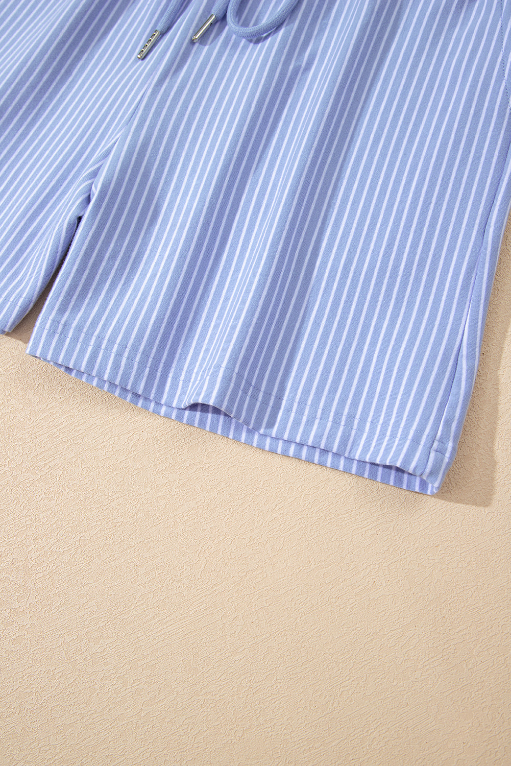 Sky Blue Stripe Dolman Sleeve Polo Shirt and Drawstring Shorts Set Short Sets JT's Designer Fashion