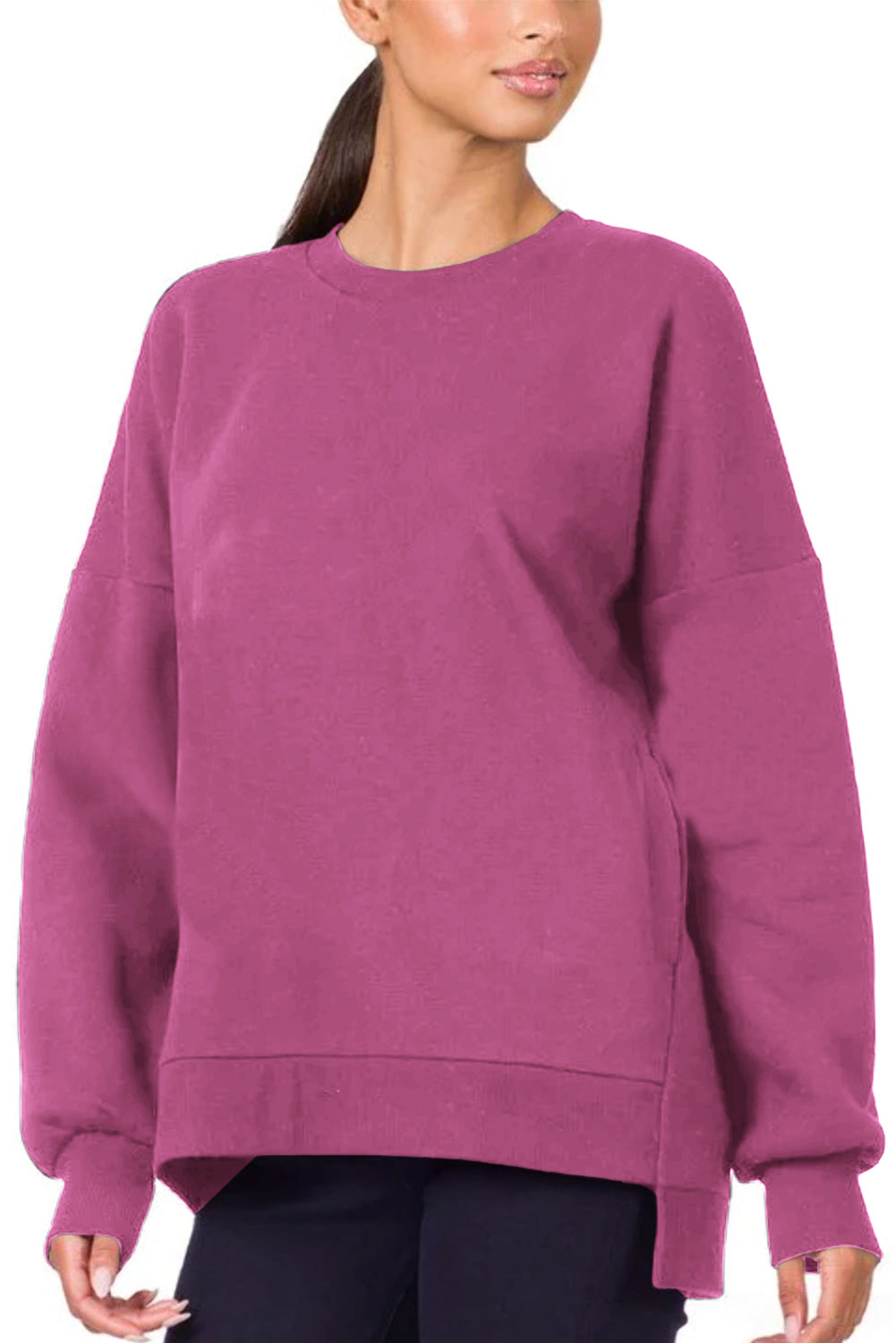 Valerian Plain Drop Shoulder High Low Sweatshirt Sweatshirts & Hoodies JT's Designer Fashion