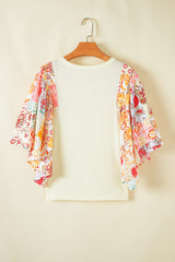 Beige Floral Patchwork Half Batwing Sleeve Blouse Blouses & Shirts JT's Designer Fashion