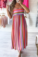 Multicolour Striped Thin Straps Smocked Back Boho Maxi Dress Dresses JT's Designer Fashion