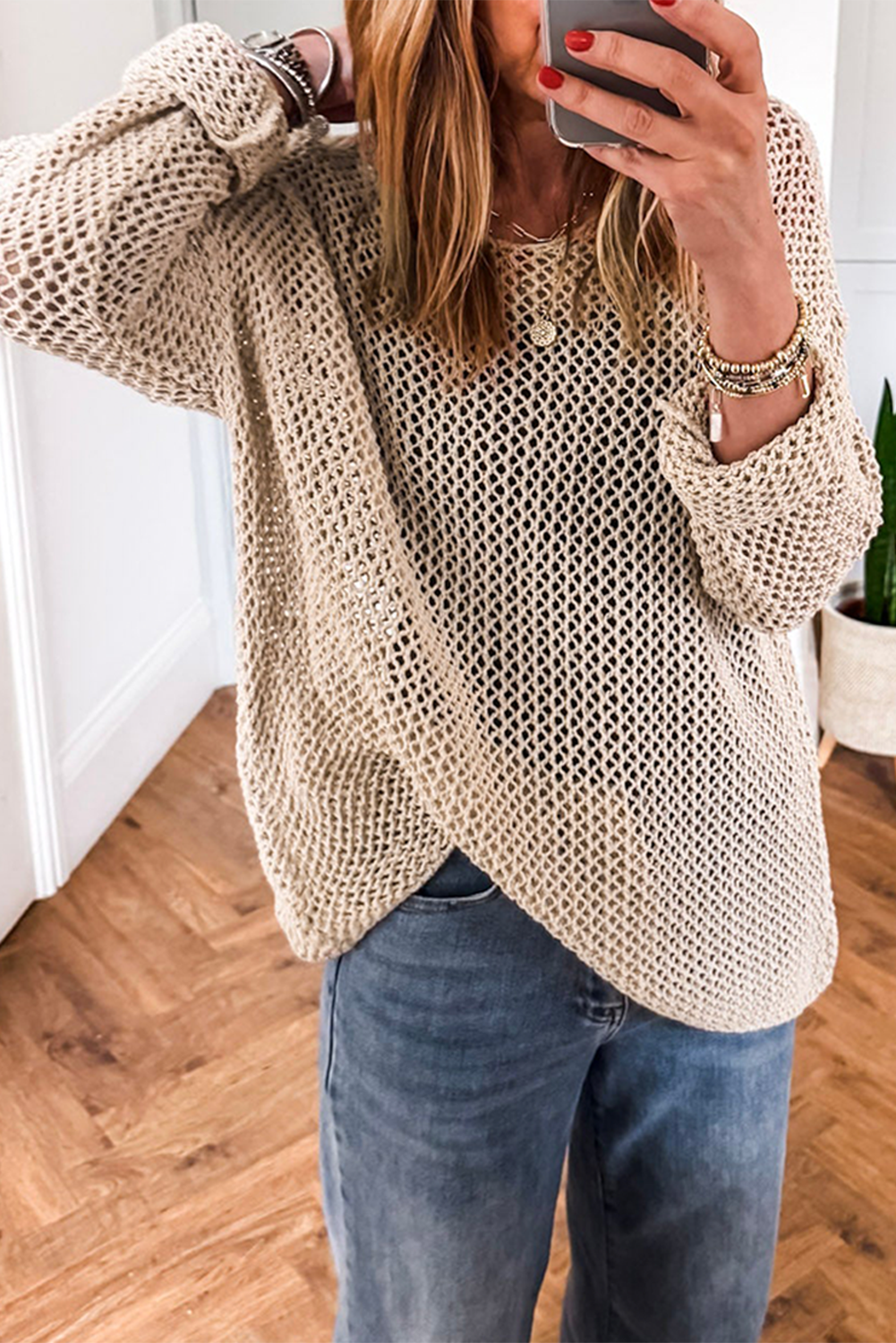 Smoke Gray Crochet Hollow-out Jumper Top Sweater Sweaters JT's Designer Fashion