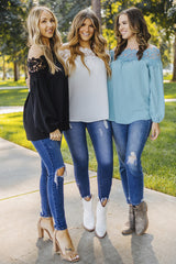 Black Blooming Lace Off The Shoulder Top Blouses & Shirts JT's Designer Fashion