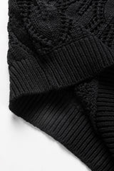 Black Crochet Knit Ribbed Hem Hollow-out Sweater Sweaters JT's Designer Fashion