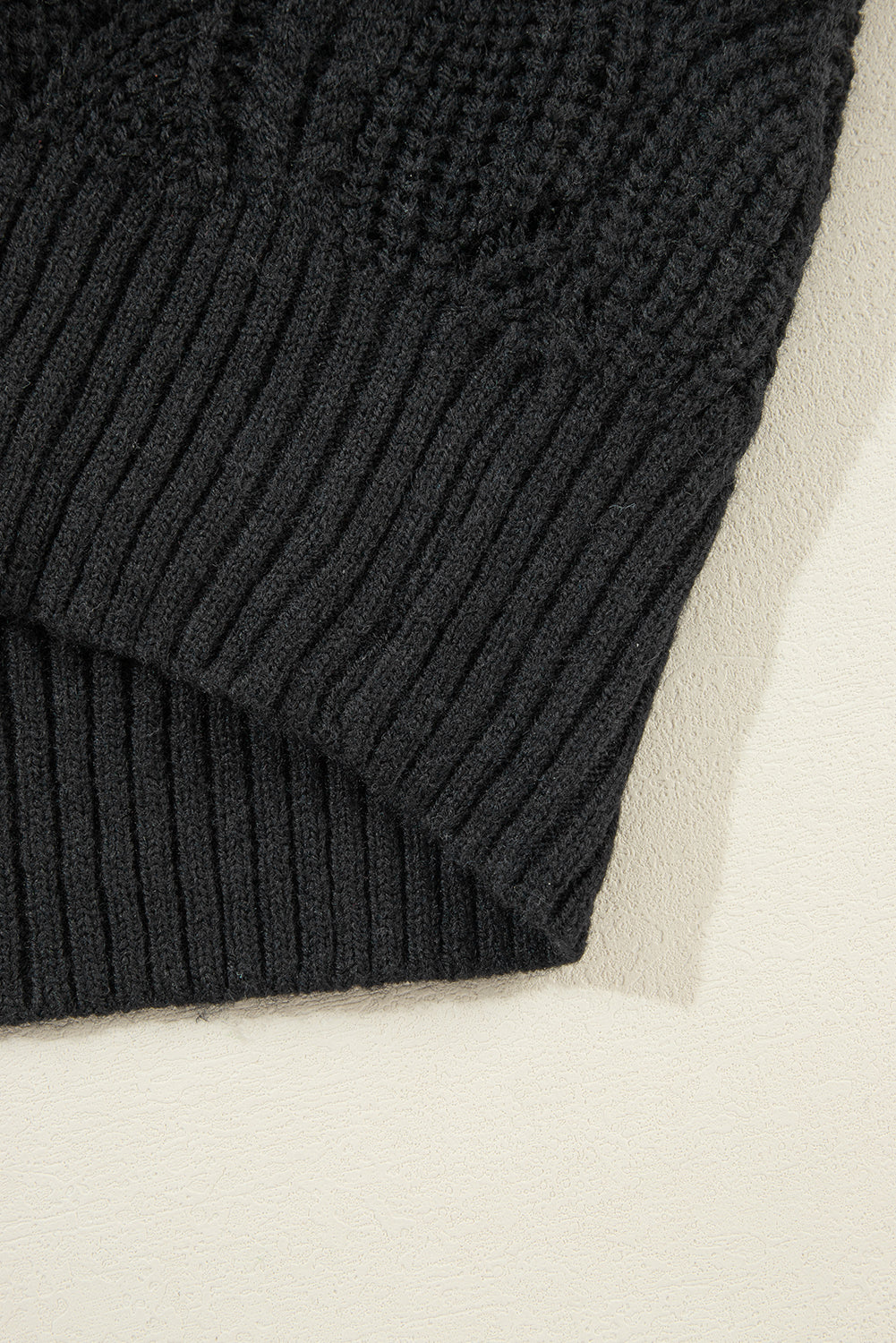 Black Hollow Out Knit V Neck Drop Shoulder Sweater Sweaters JT's Designer Fashion