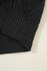 Black Hollow Out Knit V Neck Drop Shoulder Sweater Sweaters JT's Designer Fashion