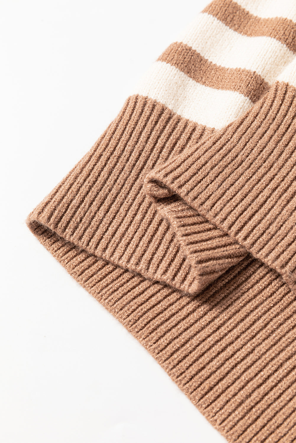 Brown Stripe Colorblock Bishop Sleeve Turtleneck Sweater Sweaters JT's Designer Fashion