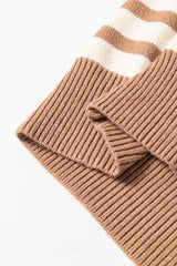 Brown Stripe Colorblock Bishop Sleeve Turtleneck Sweater Sweaters JT's Designer Fashion