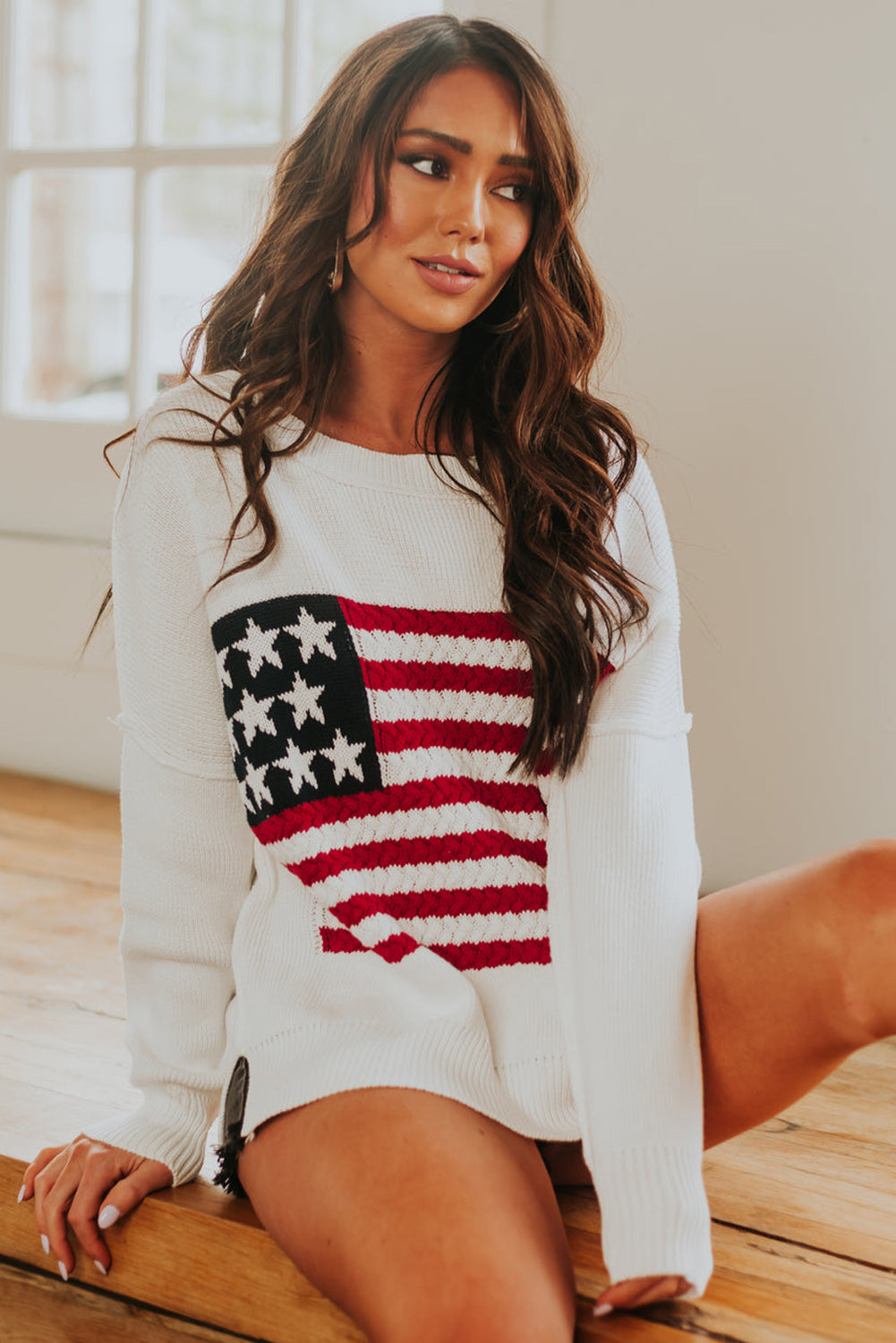 White American Flag Crochet Knit Sweater Sweaters & Cardigans JT's Designer Fashion