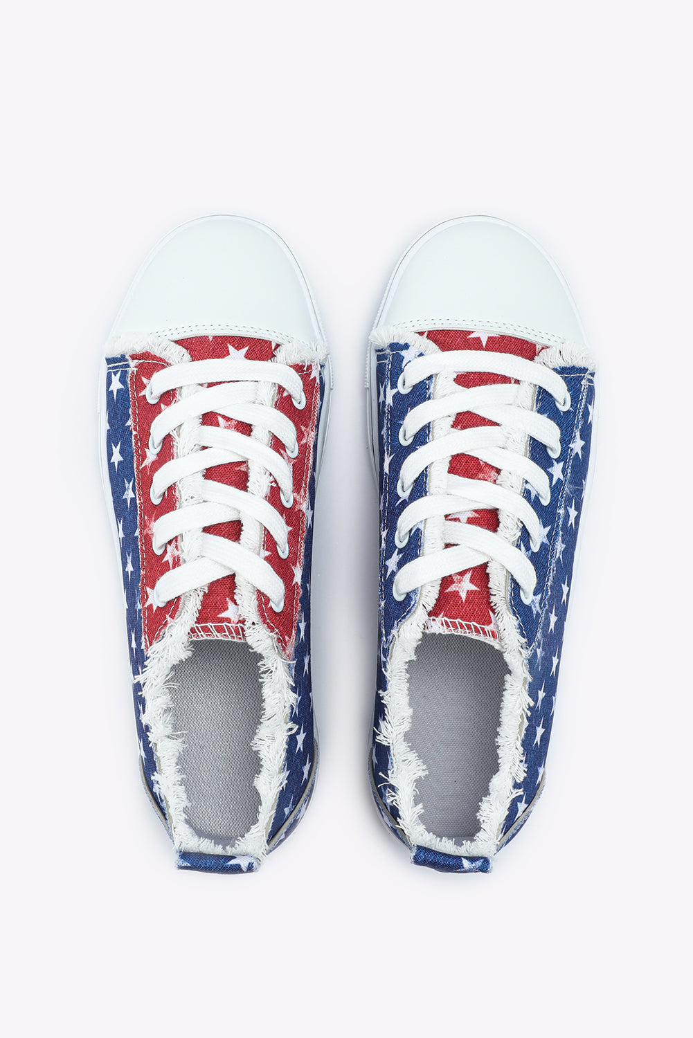 Multicolor American Flag Stars Printed Frayed Detail Lace-up Shoes Women's Shoes JT's Designer Fashion