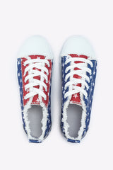 Multicolor American Flag Stars Printed Frayed Detail Lace-up Shoes Women's Shoes JT's Designer Fashion