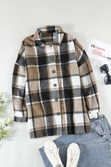 Plaid Print Buttoned Shirt Jacket Plaid Shackets JT's Designer Fashion