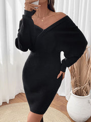 Surplice Long Sleeve Sweater Dress Bodycon Dresses JT's Designer Fashion