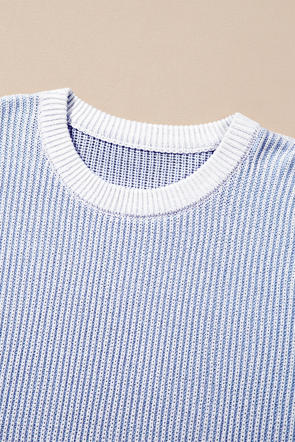 Blue Stripe Plus Size Contrast Trim Crew Neck Rib Knit Drop Shoulder Sweater Plus Size Sweaters & Cardigans JT's Designer Fashion