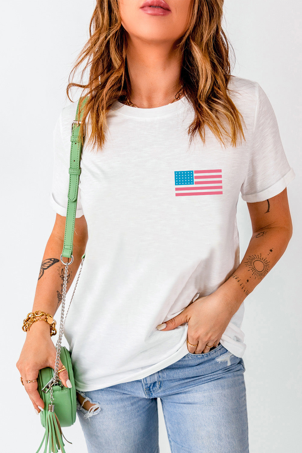 White Back American Flag LIVE FREE Graphic T Shirt Graphic Tees JT's Designer Fashion
