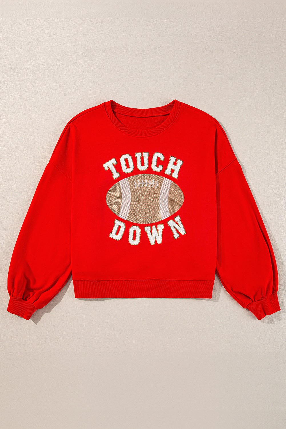 Fiery Red TOUCH DOWN Football Graphic Pullover Sweatshirt Sweatshirts & Hoodies JT's Designer Fashion