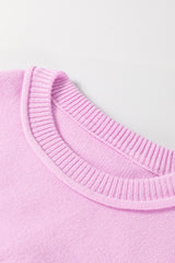 Pink Raw Edge Ribbed Detail Drop Shoulder Sweater Sweaters JT's Designer Fashion