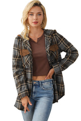 Contrast Hooded Drawstring Plaid Shacket Plaid Shackets JT's Designer Fashion