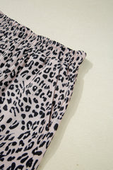 Brown Leopard Half Zipper Collared Ruffled Sleeve Top and Short Set Short Sets JT's Designer Fashion