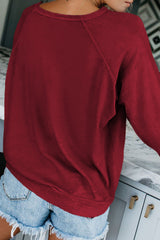 Wine Fiery Red Solid Crew Neck Pullover Sweatshirt Sweatshirts & Hoodies JT's Designer Fashion
