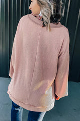 Peach Blossom Loose V Neck Bubble Sleeve Knit Ribbed Top Long Sleeve Tops JT's Designer Fashion