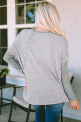 Gray Exposed Seam Patchwork Long Sleeve Top Long Sleeve Tops JT's Designer Fashion
