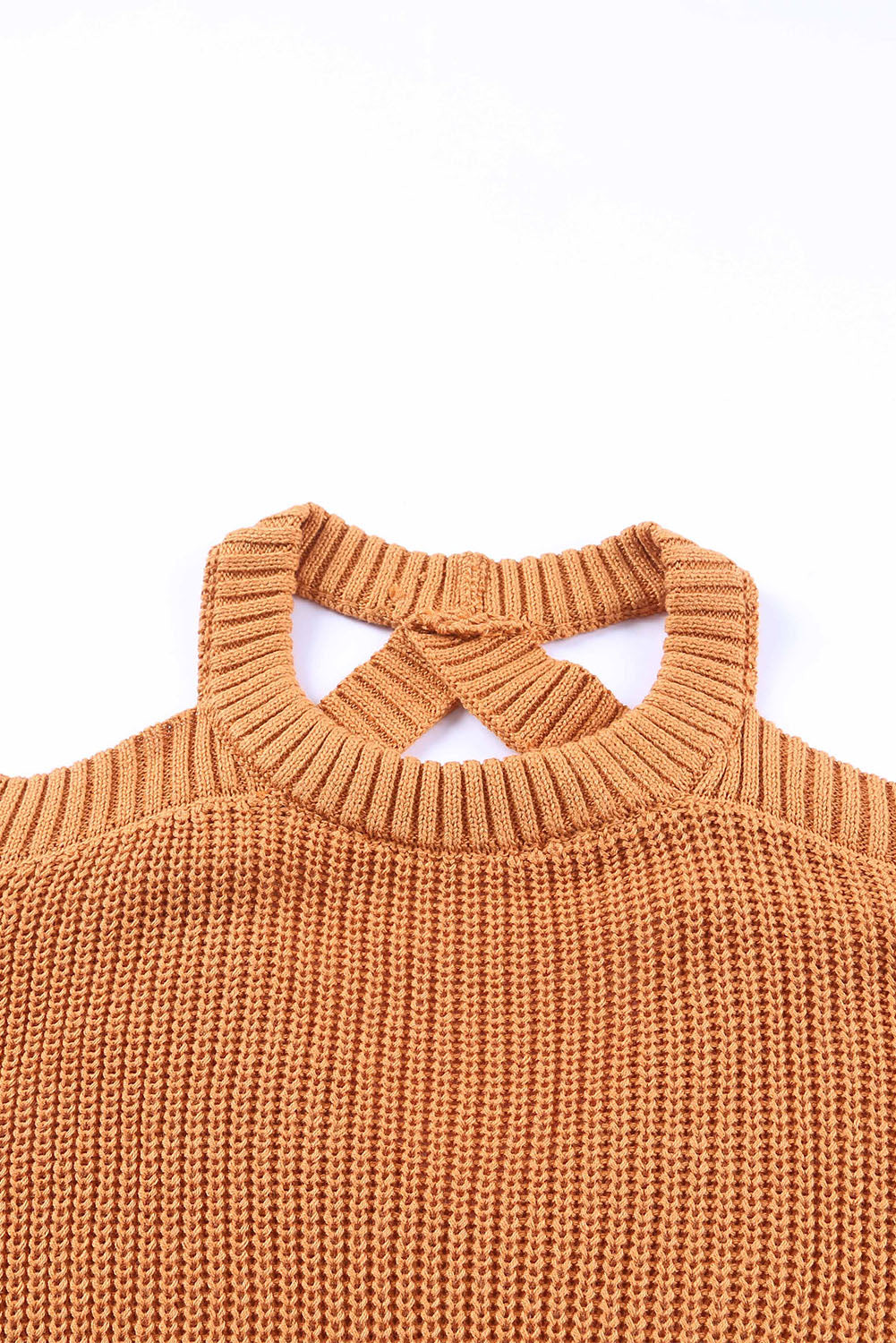 Brown Crew Neck Cold Shoulder Hollow-out Back Sweater Sweaters & Cardigans JT's Designer Fashion