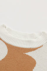 Khaki Big Flower Pattern Drop Shoulder Sweater Sweaters JT's Designer Fashion