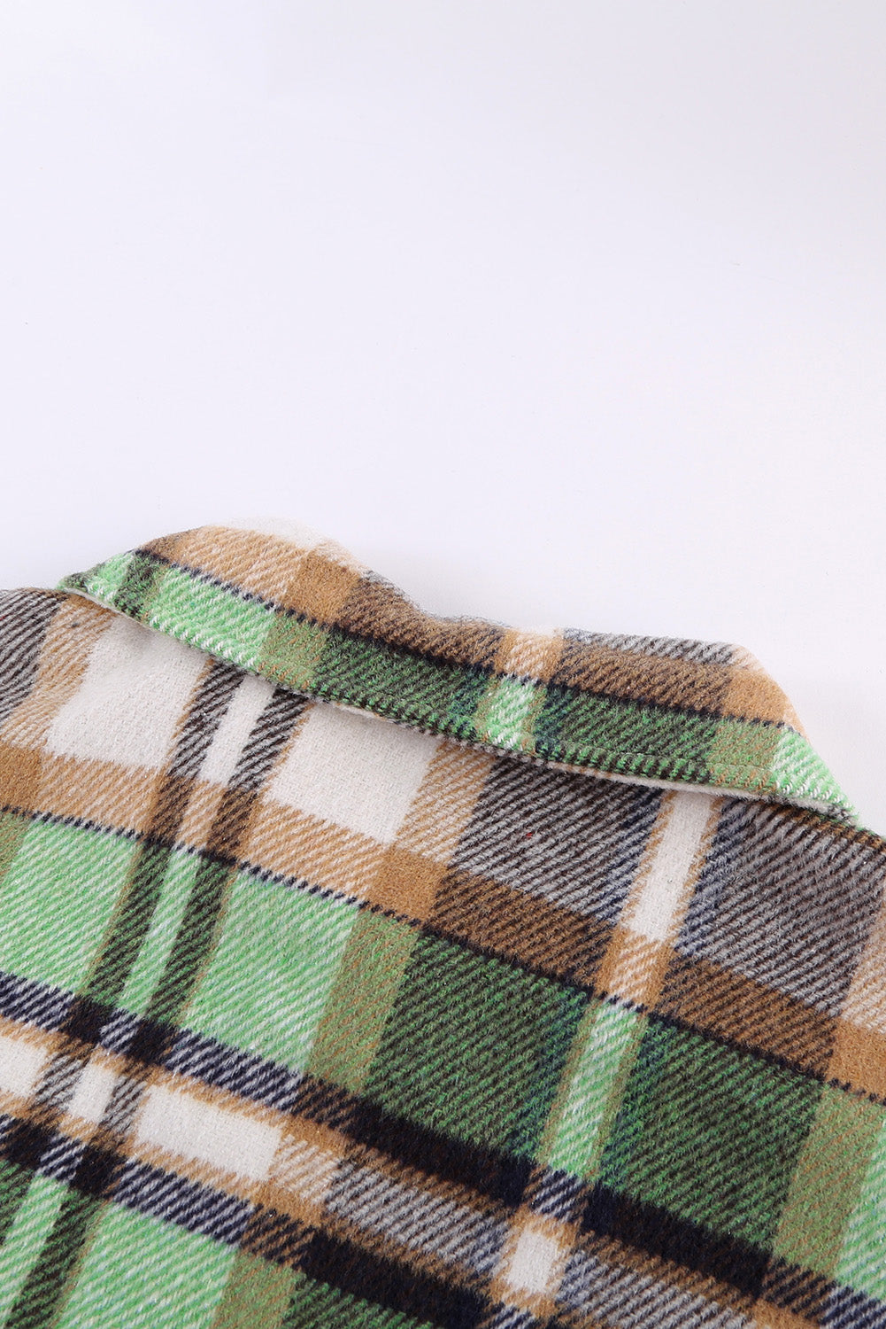 Green Geometric Plaid Print Pocketed Shacket Plaid Shackets JT's Designer Fashion