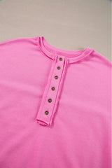 Bonbon Sequin Patchwork High Low Hem Henley Sweatshirt Sweatshirts & Hoodies JT's Designer Fashion