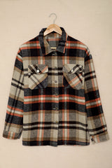Khaki Geometric Plaid Print Pocketed Shacket Plaid Shackets JT's Designer Fashion