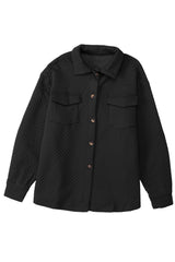 Black Retro Quilted Flap Pocket Button Shacket Jackets JT's Designer Fashion