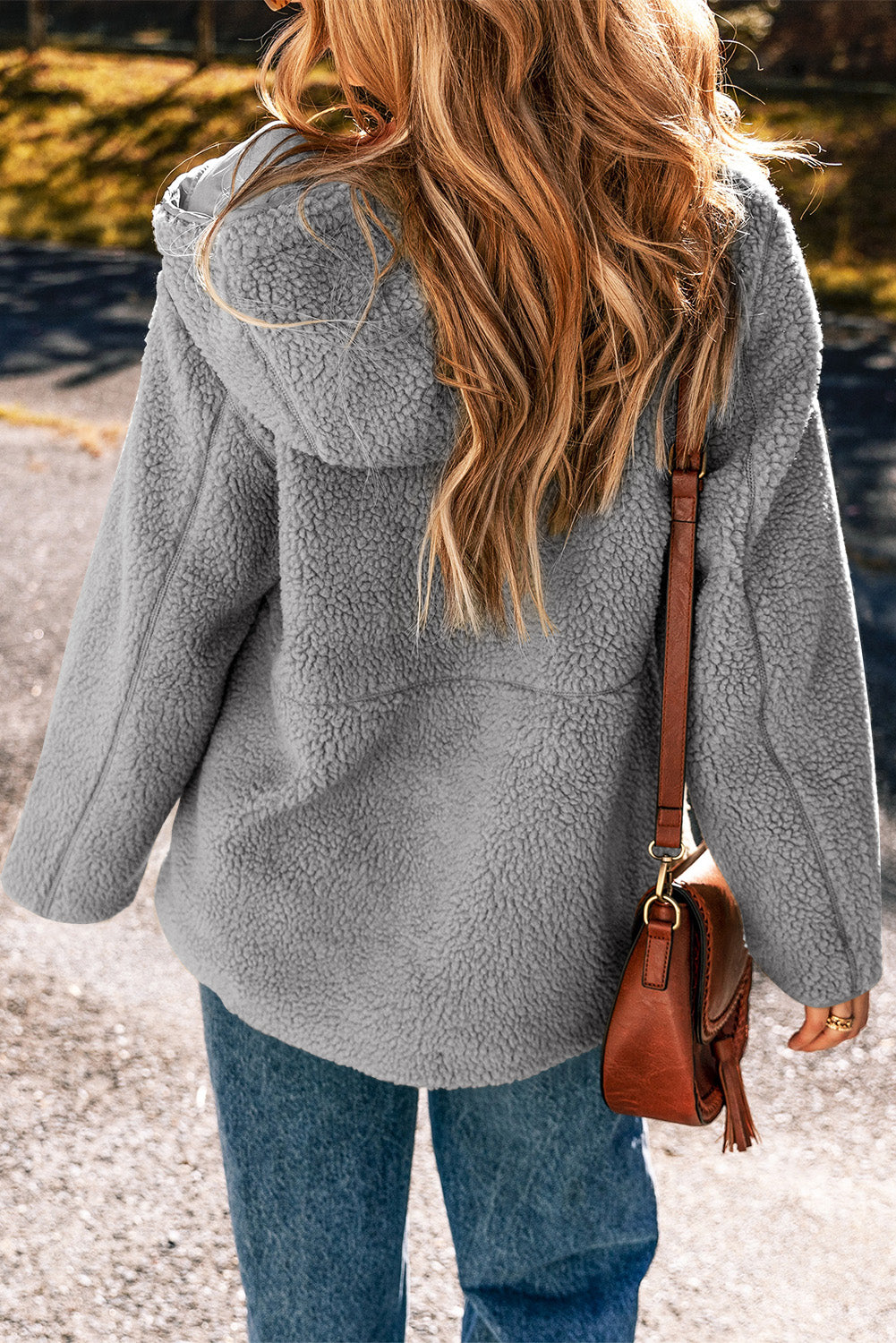 Medium Grey Fleece Zip Up Drawstring Hooded Pocketed Jacket Jackets JT's Designer Fashion