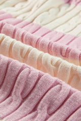 Pink Stripe Cable Knit Collared Henley Sweater Sweaters JT's Designer Fashion