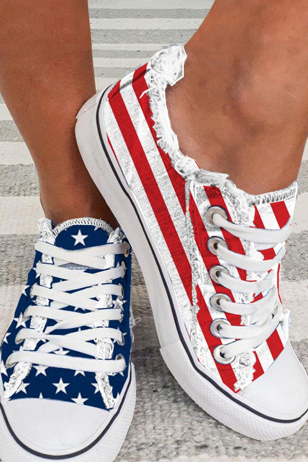 Blue American Flag Lace-up Canvas Flat Shoes Blue Women's Shoes JT's Designer Fashion