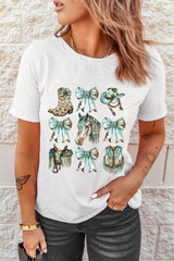 White Horse Bowknot Cowgirl Fashion Print Crewneck Tee Graphic Tees JT's Designer Fashion