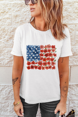 White Star Floral American Flag Printed T Shirt Graphic Tees JT's Designer Fashion
