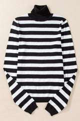 Black Stripe Slim Fit High Neck Knit Sweater Sweaters JT's Designer Fashion