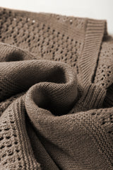 Camel Eyelet Pattern Detail V Neck Drop Shoulder Sweater Sweaters JT's Designer Fashion
