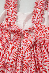 Pink Geometric Print Knot Back Sleeveless Ruffle Hem Dress Midi Dresses JT's Designer Fashion