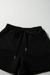 Black Textured Ruffled Sleeve Tee and Drawstring Elastic Waistband Shorts Set Short Sets JT's Designer Fashion