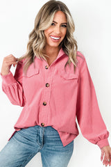 Bonbon Corduroy Flap Detail Button Up Split Shacket Jackets JT's Designer Fashion