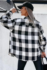 Black Plaid Textured Flap Pocket Shacket Plaid Shackets JT's Designer Fashion